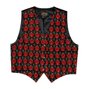 Bob Mackie Wearable Art Vintage Silk Ladybug Print Vest Black Red Gold Button M